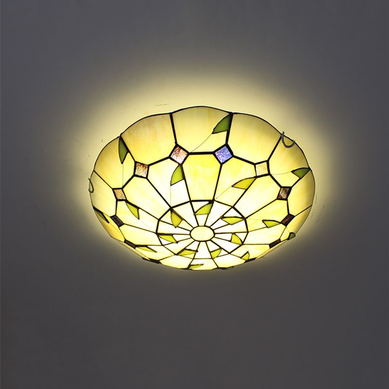 Tiffany Style Bowl Shape Flush Mount Glass 1 Light Ceiling Light for Bedroom