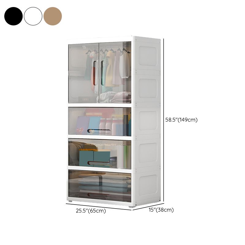 Contemporary Youth Armoire Plastic Bedroom Hanging Clothes Rack with Door