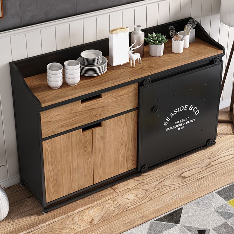 1 Drawer Sideboard Table 3 Door Engineered Wood Credenza with Sliding Door