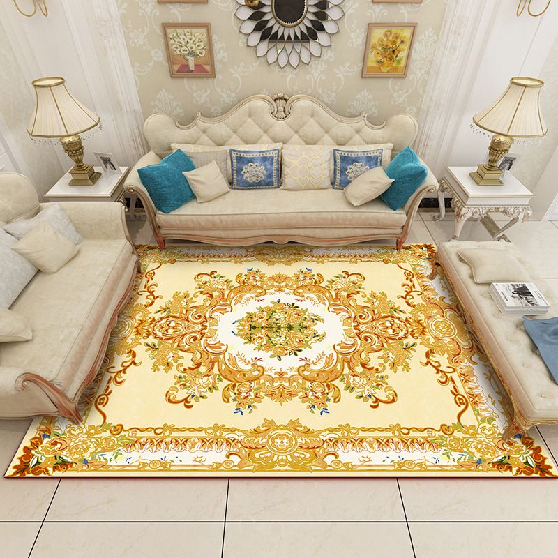 Stylish Traditional Carpet Medallion Print Polyester Area Rug Anti-Slip Area Rug for Home Decor