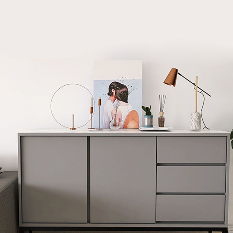 Sintered Stone Top Server Glam Style Buffet Sideboard with Door and Drawer