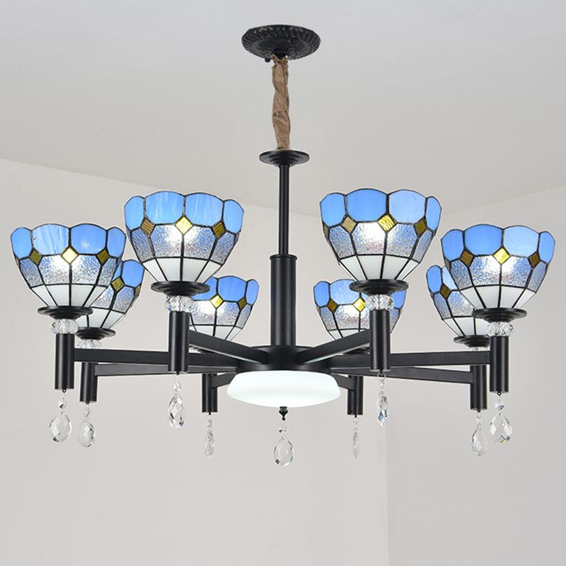 Handcrafted Stained Glass Chandelier Shaded Mediterranean Style Suspension Light for Lobby