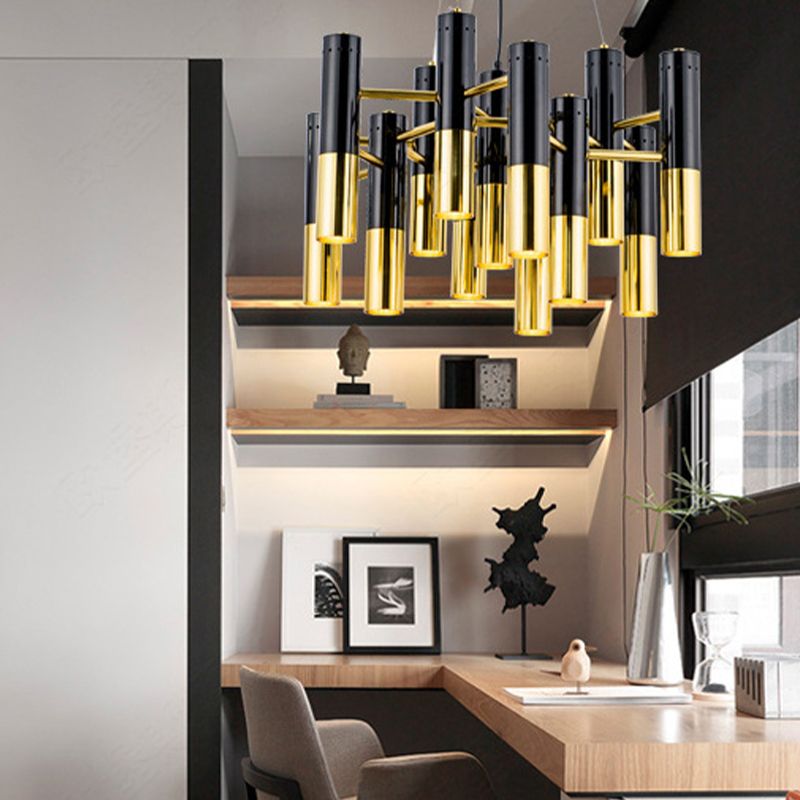 Black-Gold Postmodern Chandelier Metal Pendant Lighting Fixture for Bedroom