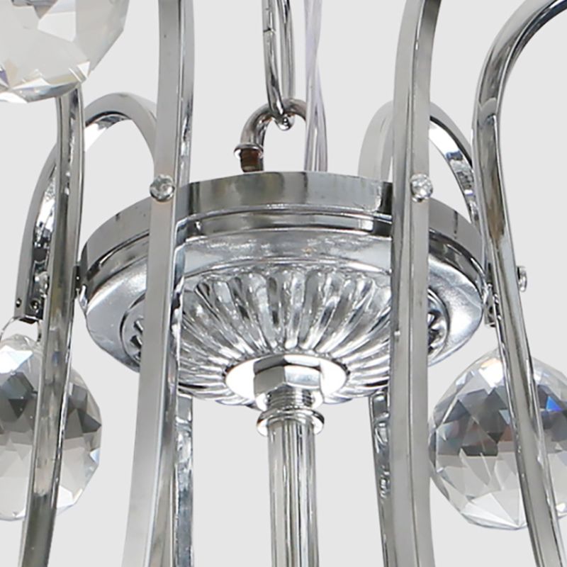 Modern Geometric Ceiling Chandelier Chrome Finish 4 Bulbs Pendant Lighting with Glass and Crystal Decoration