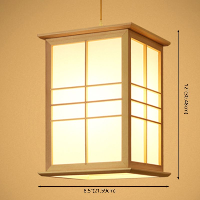 Rectangular Commercial Pendant Lighting Japanese Wooden 1-Light Restaurant Drop Lamp