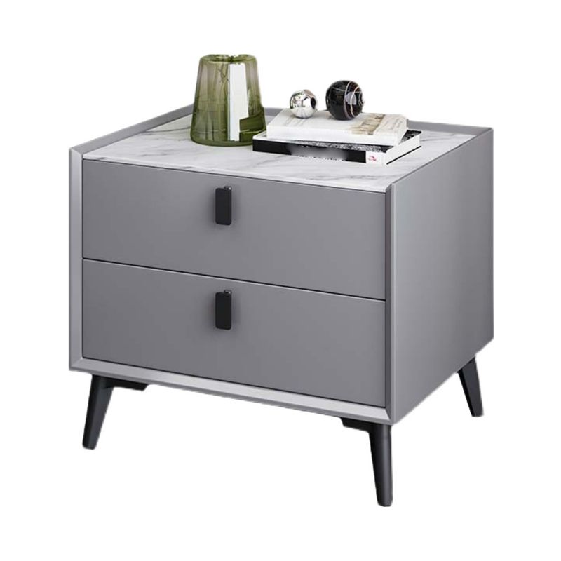 18 Inch H Night Table Modern 2-Drawer Stone Top Nightstand with Legs