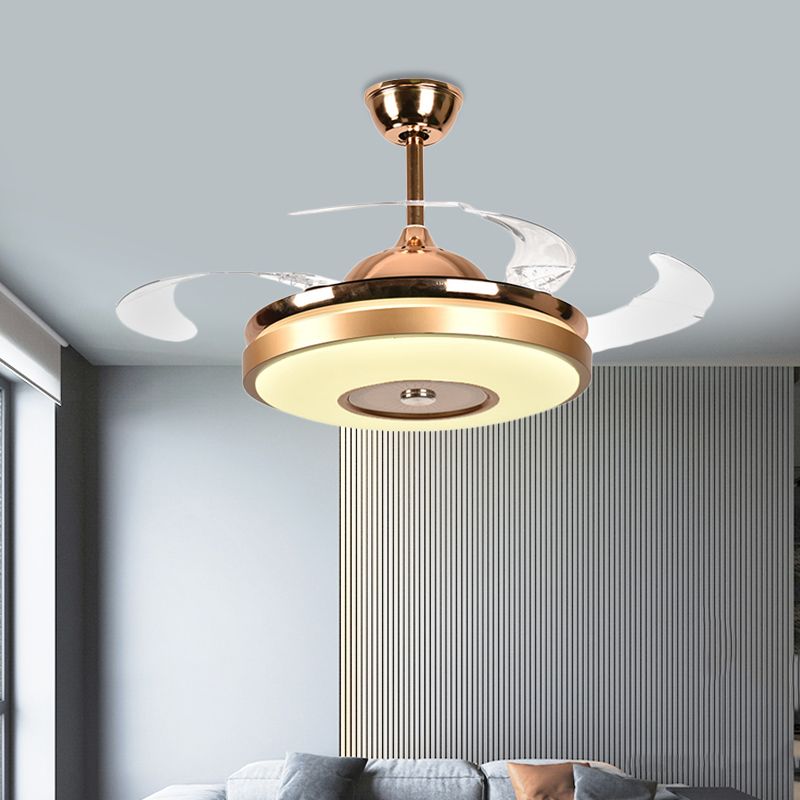 Ring Living Room Fan Lighting Simple Acrylic LED Gold Semi-Flush Mount Ceiling Light with 4 Clear Blades, 36"/42" Wide