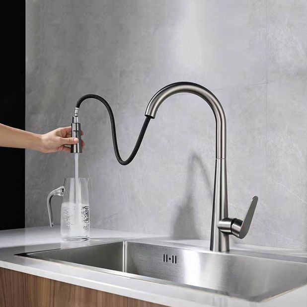 Modern Retractable Kitchen Faucet Stainless Steel 1-Handle High Arc Kitchen Faucet