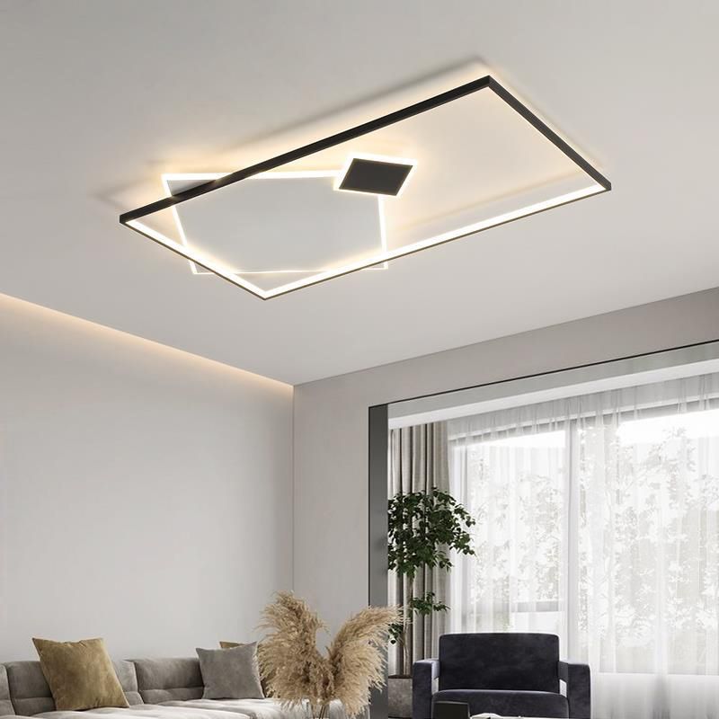 Interior LED Square Flush Mount Light Contemporary Metal Ceiling Flush in Black