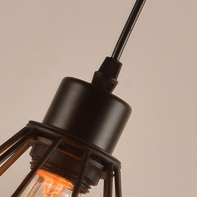 Industrial Style Diamond Pendant Lighting Fixture Metal Hanging Light Fixture in Black