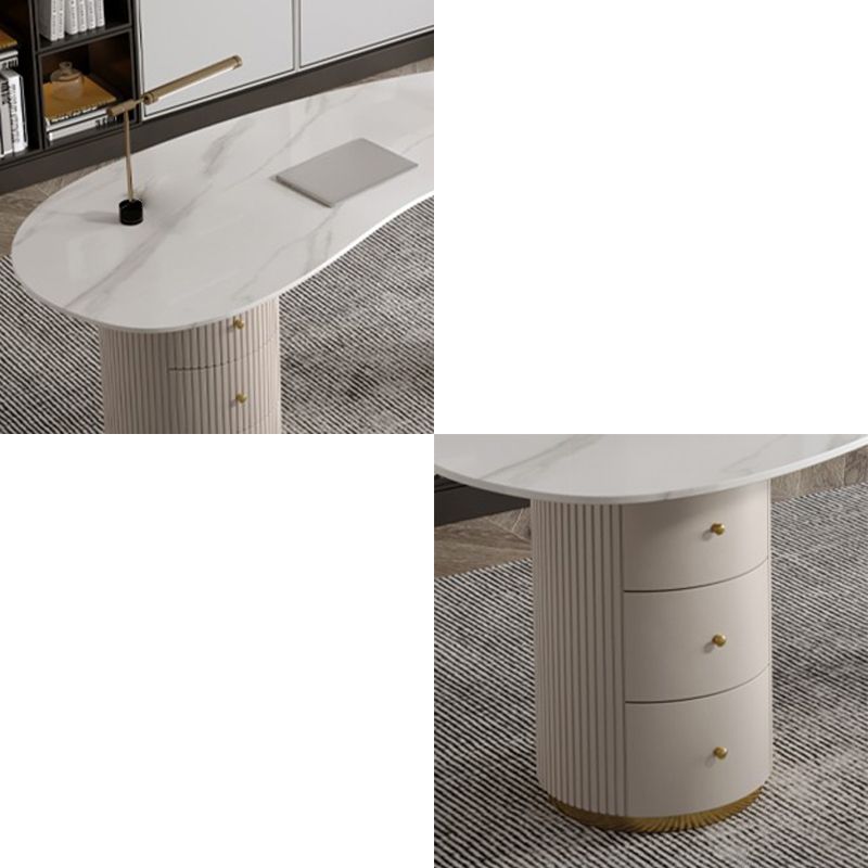 Glam Stone Writing Desk 29.53-inch Tall White Office Desk with Drawers