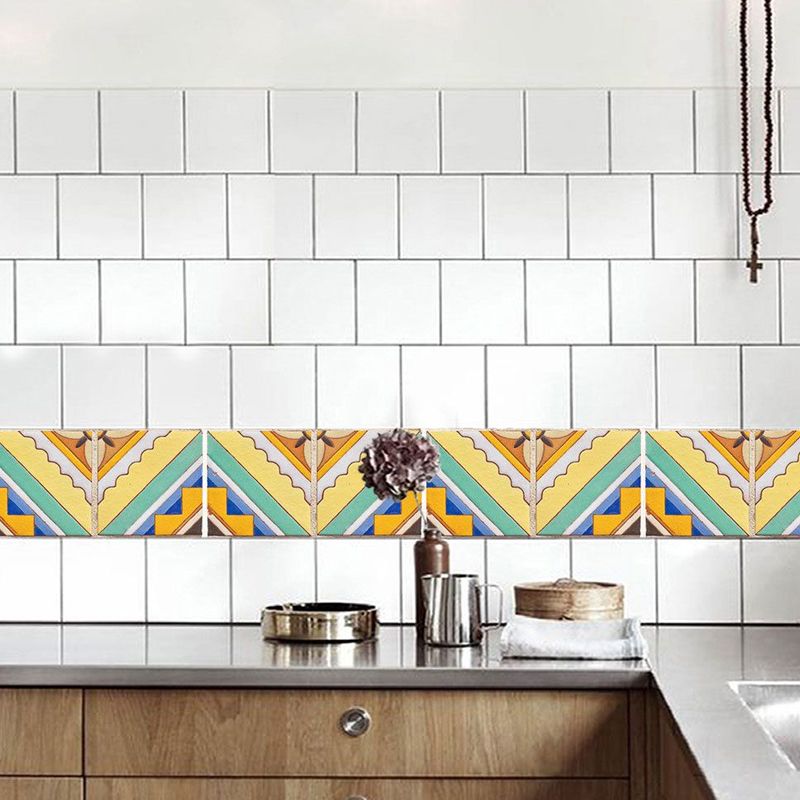 Yellow-Blue Trellis Wallpaper Panel Geometric Boho Peel and Stick Wall Covering for Kitchen