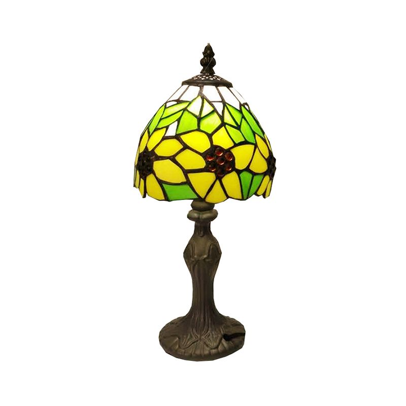 Stained Glass Sunflower Desk Light 1 Head Tiffany Rustic Study Light in Yellow for Child Bedroom