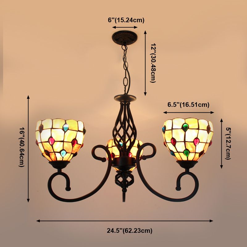 Bowl Shape Chandelier Light Fixture Shell Tiffany-Style Hanging Chandelier for Bedroom