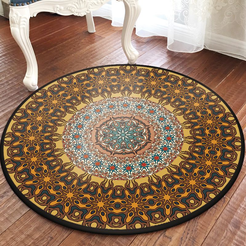 Exotic Floral Printed Rug Round Moroccan Area Carpet Easy Care Washable Indoor Rug for Home Decor