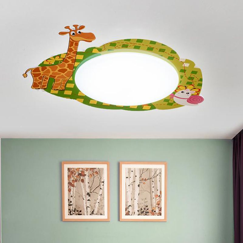 Lovely Green Ceiling Fixture Giraffe & Snail Acrylic Flush Mount Light for Study Room