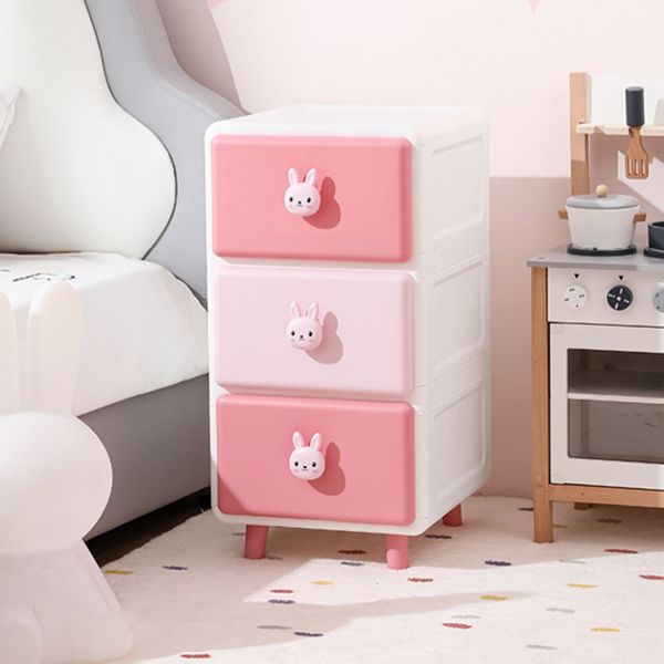 Northern European Vertical Kids Nightstand Pink/Brown Plastic Nursery Dresser for Home