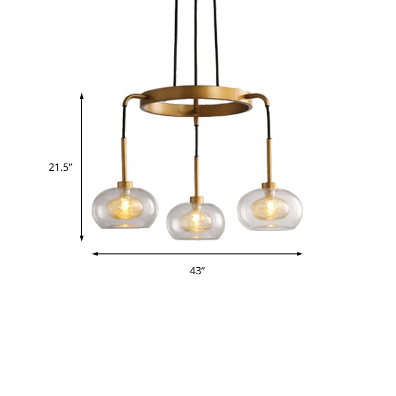 Gold Oval Chandelier Lighting Post-Modern 3 Lights Clear Glass Led Pendant Light Fixture with Ring Design