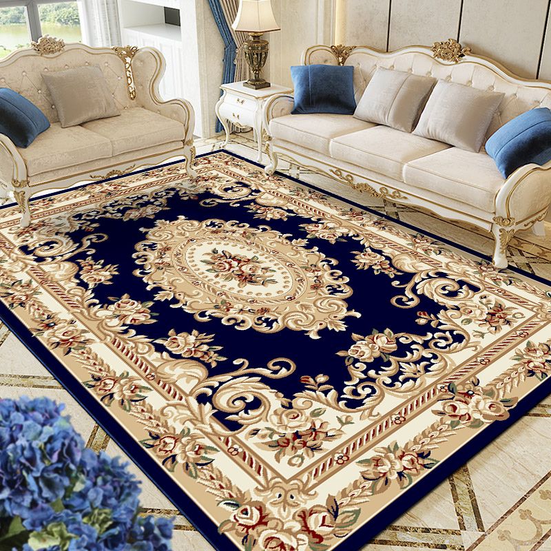 Traditional Area Rug Floral Design Rug Polyester Anti-Slip Backing Carpet for Home Decor