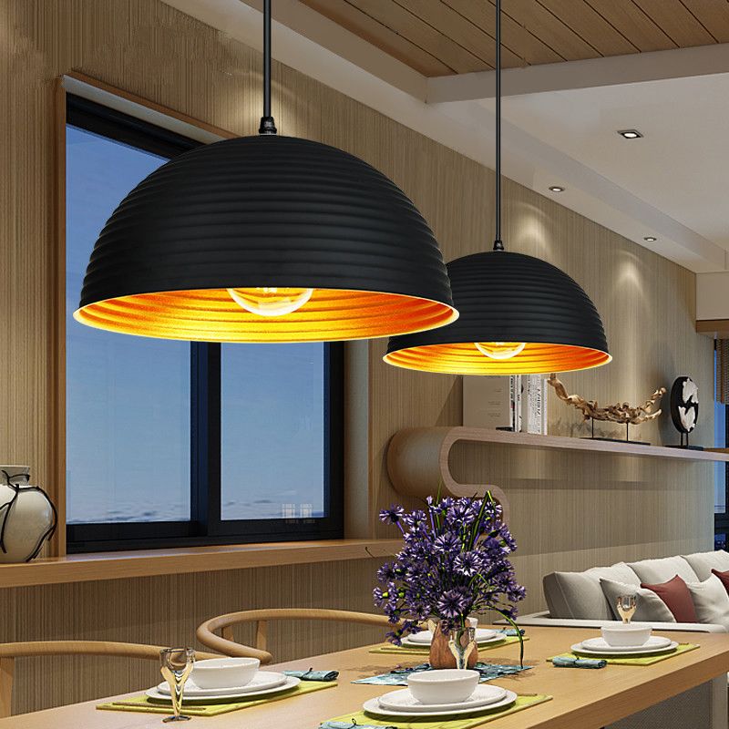 1-Bulb Whorl Pendant Light Fixture Industrial Gold Inner Aluminum Hanging Light for Restaurant