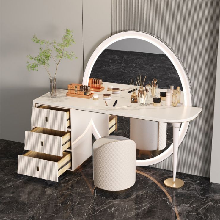 Modern with Drawer Metallic Mirror Bedroom With Stool Dressing Table