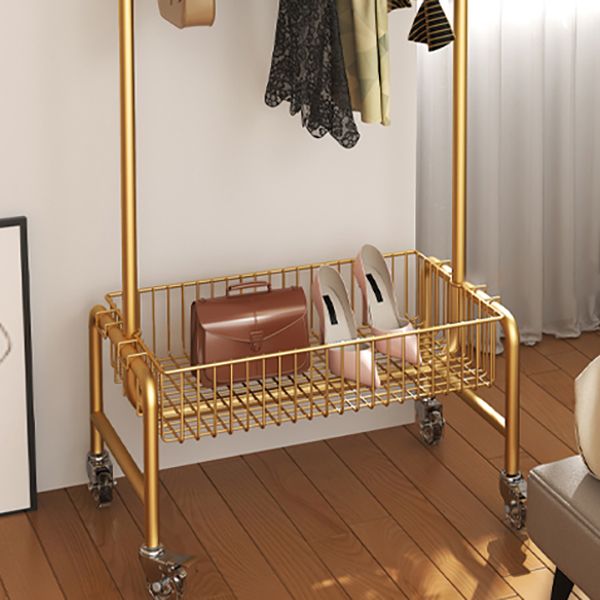 Contemporary Golden Metal Coat Rack Castors Coat Rack with Storage