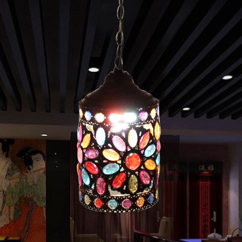 Accesorio de iluminación suspendido de latón de metal cilíndrico 6 "/6.5" w 1 cabeza de techo vintage luz colgante para restaurante