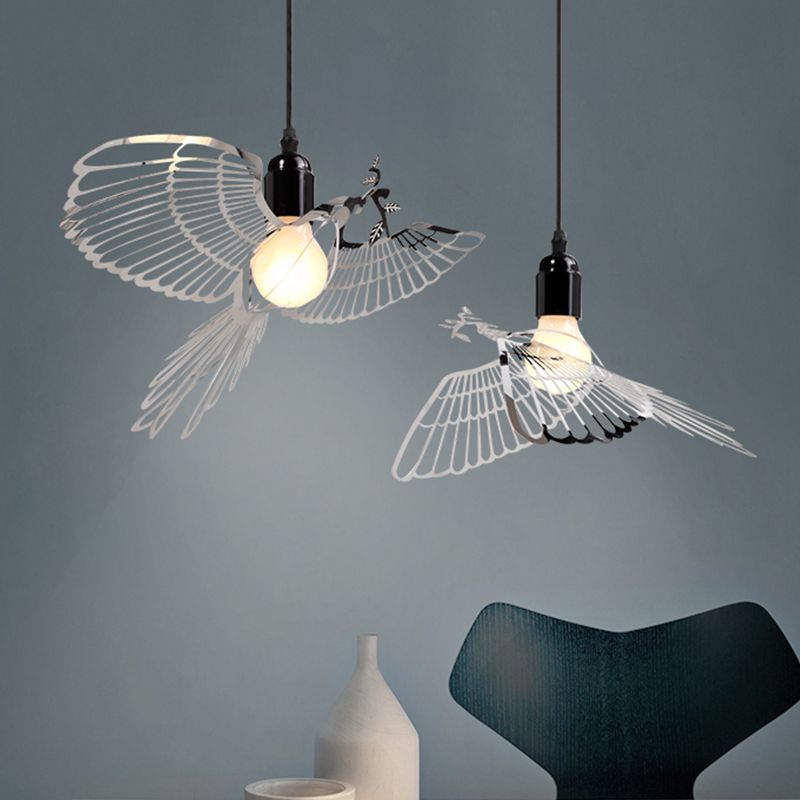 Flying Bird Shade Pendant Lighting Rustic Retro Metal 1 Light Silver Suspended Pendant Light for Bar