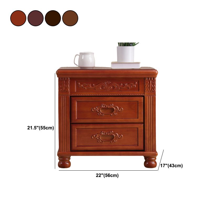 2 Drawers Nightstand Solid Wood Traditional Night Table ,19.7" Tall