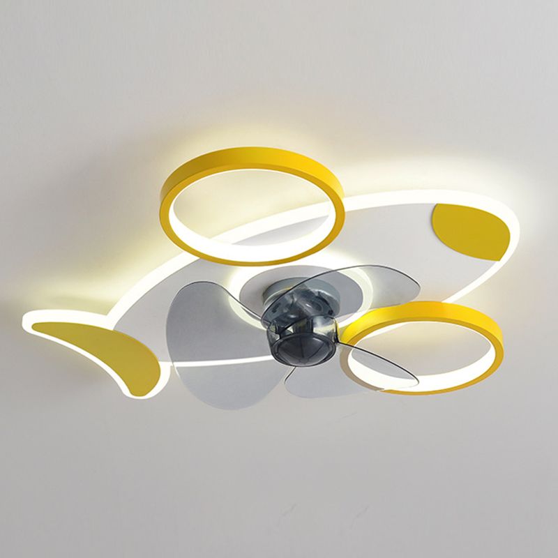 Creative Aircraft Shaped Ceiling Fan Light Metallic Child Room Semi Flush Mount Lamp