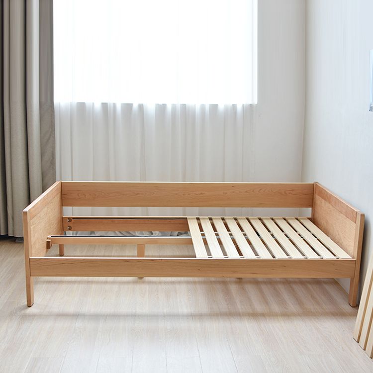 Contemporary Natural Standard Bed with Guardrail and Rectangle Headboard in Solid Wood