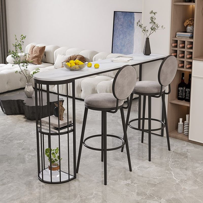 Stone and Metal Modern Cocktail Bar Table with Storage Indoor Counter Table