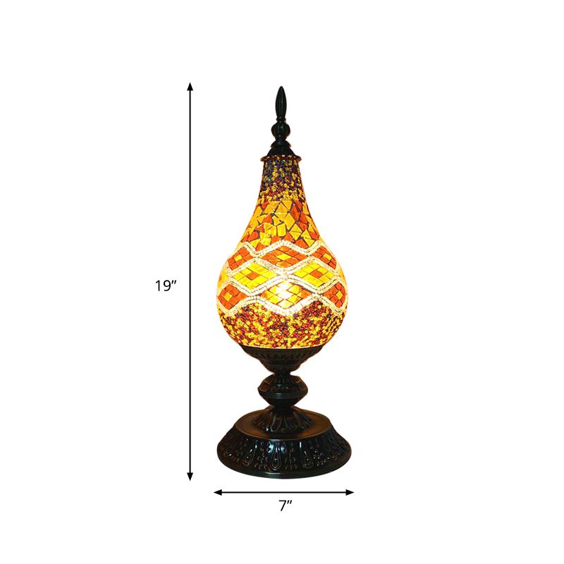 LED Hand-Crafted Glass Table Lamp Vintage White/Red/Yellow Teardrop Bedroom Nightstand Lamp