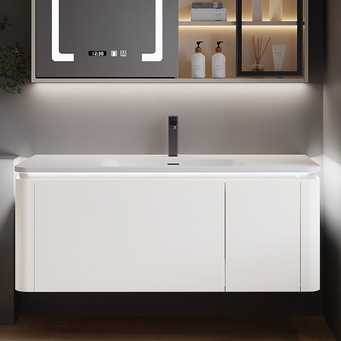 Wood Frame Vanity Rectangular Single Sink Mirror Wall-Mounted White Bathroom Vanity