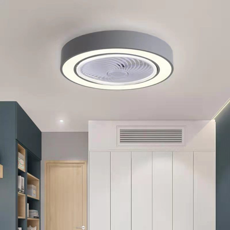 Drum Shaped Dining Room Fan Light Acrylic Macaron Style LED Semi Flush Mount Ceiling Fixture