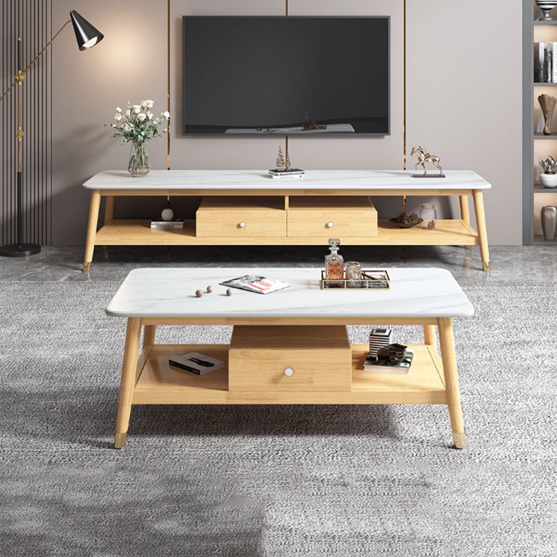 18.11"H TV Stand Contemporary Style Solid Wood TV Console with 2 Drawers