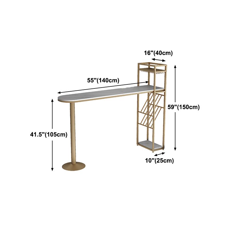 Glam Style Gold Iron Bar Tabel 41.3 "H Faux Marble Witte Top Bistro Table met wijnrek