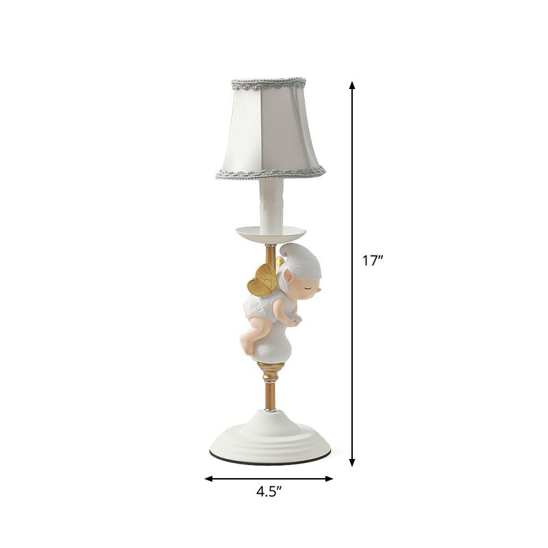 Elf Base Bedside Small Desk Light Resin 1 Head Kids Task Lighting with Empire Shade in White and Gold