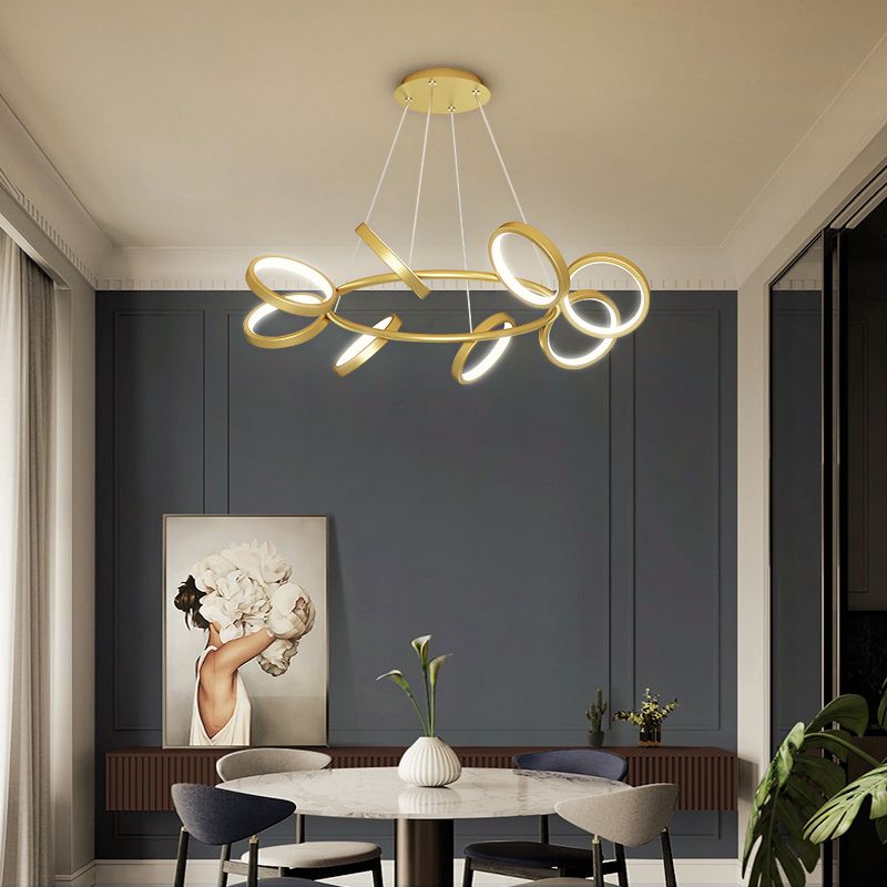 Simplicity Rotating Ring Shaped LED Chandelier Metal Living Room Hanging Light Fixture