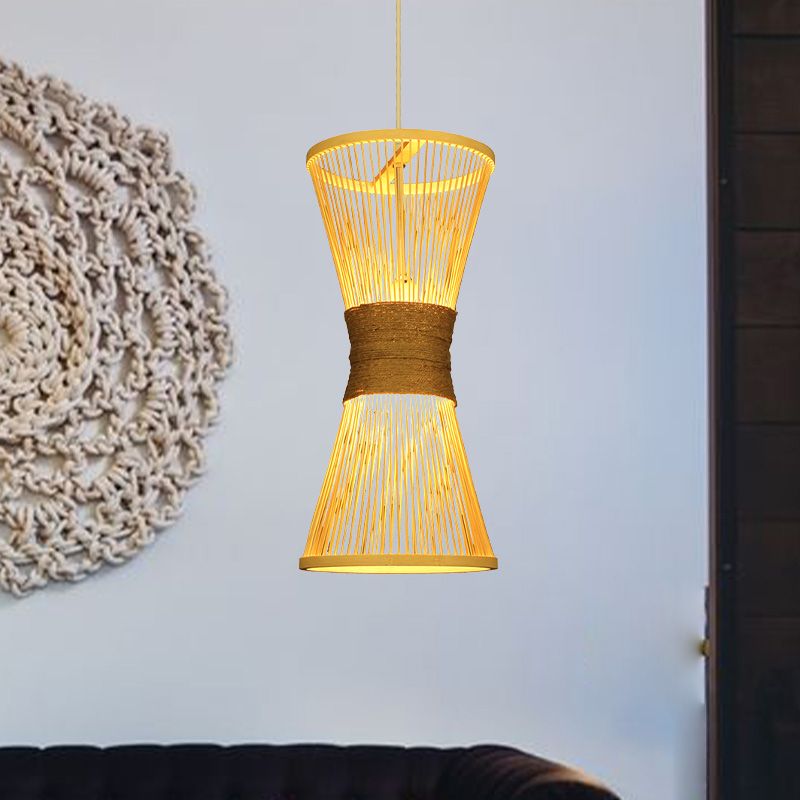 Lampada a sospensione di clessidra in stile asiatico Bamboo Bulbo singolo BEIGE BEIPING LUCE