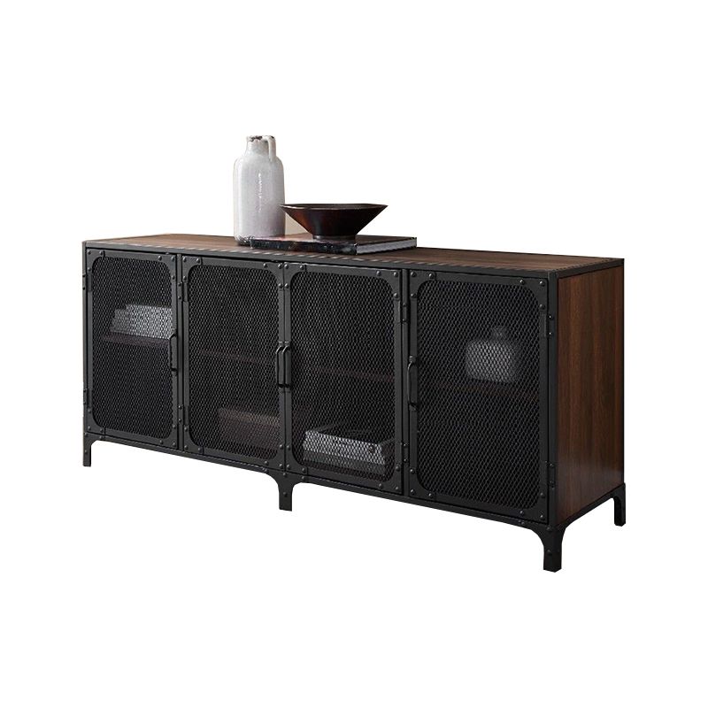 Enclosed Storage TV Stand Console Industrial Wood and Metal TV Media Stand