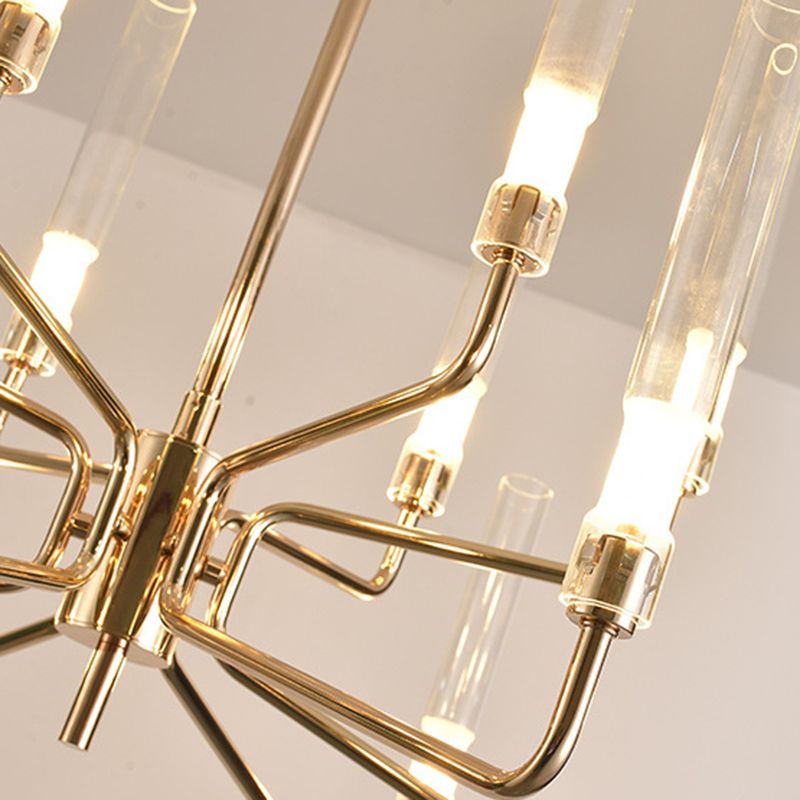 Luz de colgante de metal dorado a mediados del siglo de mediados de siglo CLINDRICA Clear Sombra de lámpara de lámpara de lámpara para sala de estar