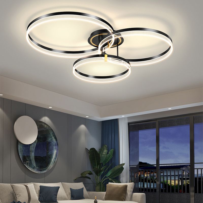 Black Modern Metal Flush Mount Circle Shape Ceiling Light with Acrylic Shade for Bedroom