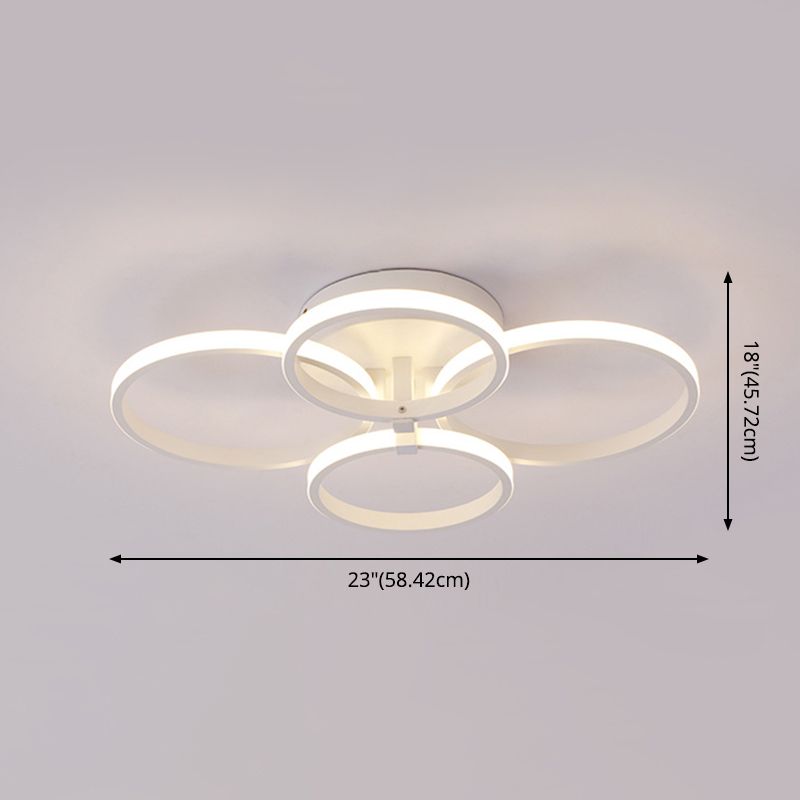 White Loop Shaped Semi Flush Light Minimalism LED Aluminum Ceiling Light for Bedroom