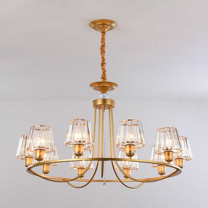 Postmodern Circle Chandelier Lighting Metal Living Room Ceiling Light with Tapered Crystal Shade