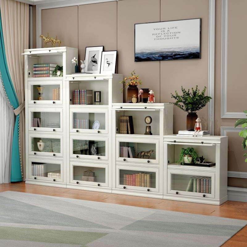 Modern Style White Bookshelf Metal Closed Back Bookcase with Door for Office