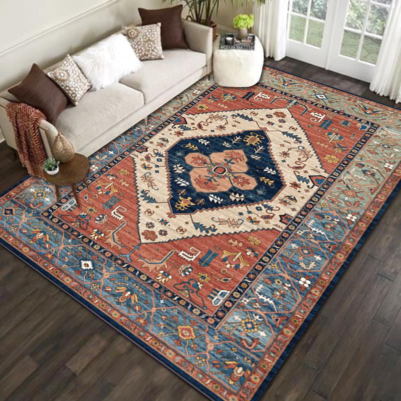 Multi-Color Moroccan Rug Polyster Geometric Print Area Carpet Easy Care Pet Friendly Washable Indoor Rug for Parlor