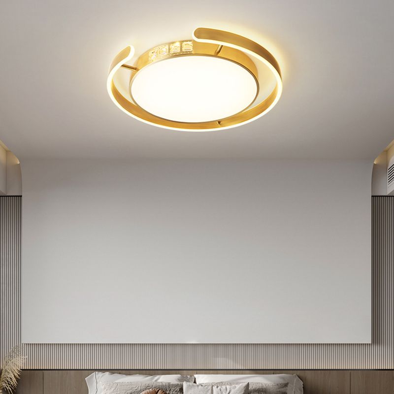 Contemporary Ceiling Lighting Gold Flush Mount Fixture with Crystal for Bedroom