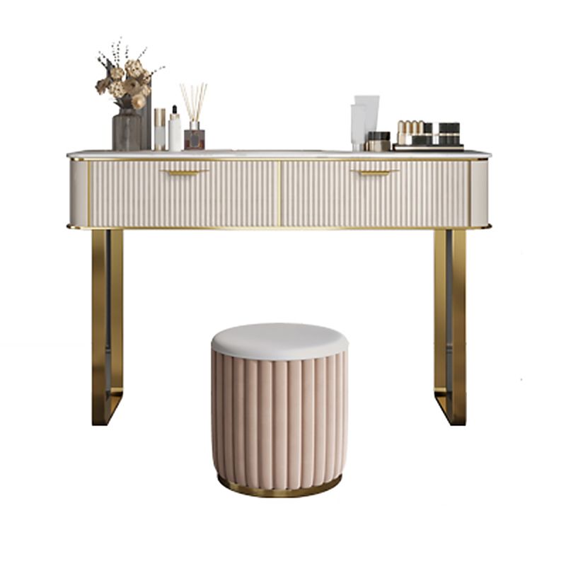 Glam Slate Top Make-up Vanity Wooden Vanity Dressing Table Set in Beige