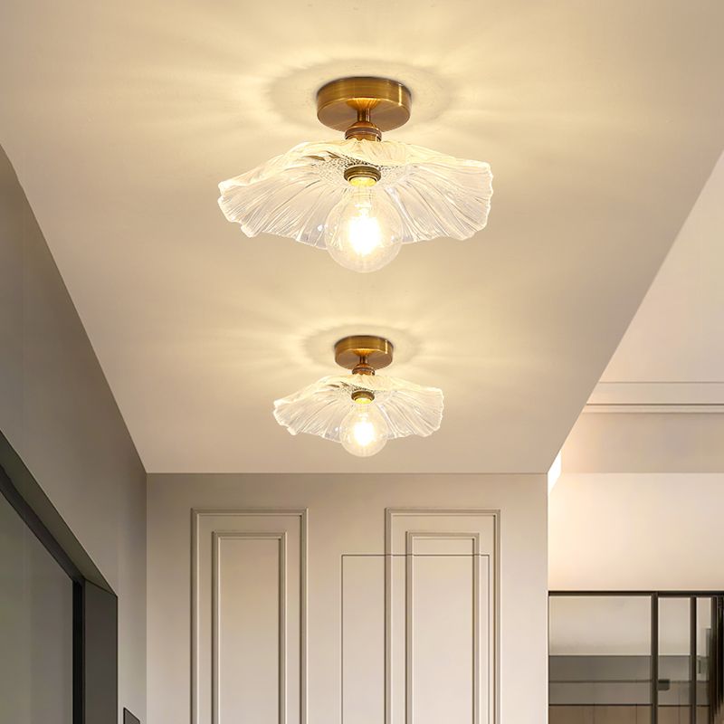 Japanese Style Copper Ceiling Light Lotus Leaf Shape Ceiling Lamp for Bedroom